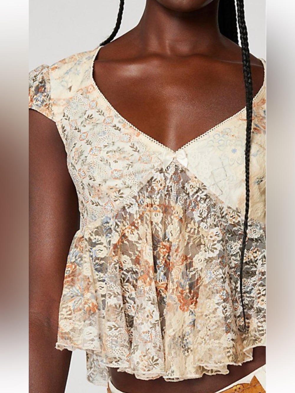 NWT Urban outfitters Kimchi Blue Taylor Lace Babydoll Orange/Cream Print Size M